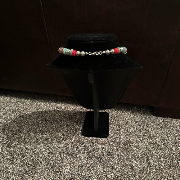 Hand Crafted Vintage signed Pendant Turquoise/Coral & Sterling Silver Necklace - Picture 3 of 3